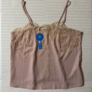 Cupshe Women’s Blush Pink Lace Trim Satin Camisole Tank Top Size M NWT